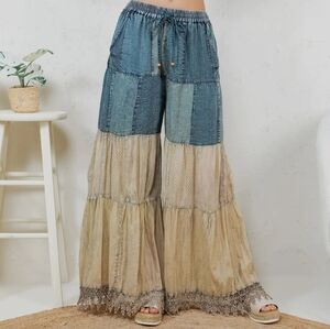 NEW!! Young Threads Patchwork Wide-Leg Jeans, Sz XL, NWT